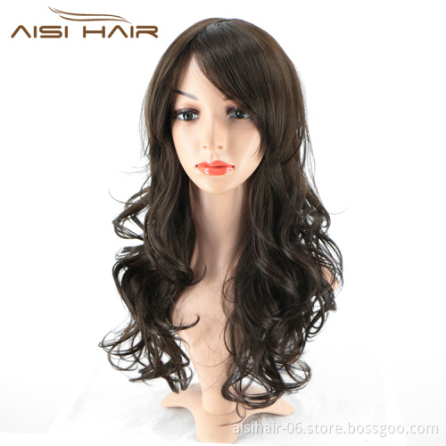 Aisi Hair Top Quality Synthetic Long Wavy Black Brown Wig Body Wave Heat Resistant Hair Wigs For Black White Women